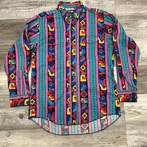 Vintage Wrangler Brushpopper Western Button Shirt Mens L Colorful Aztec Cowboy